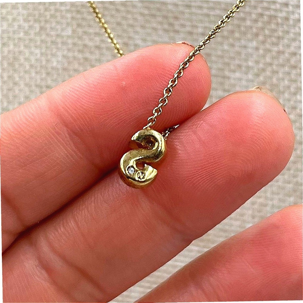 Gold‎ Tone "S" Initial Pendant Necklace Rhinestone Letter Charm Minimalist